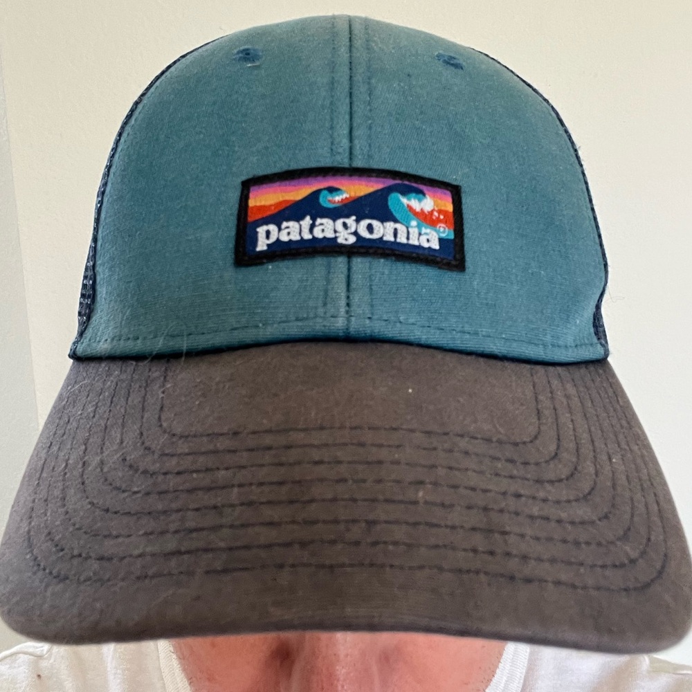 Patagonia LoPro Trucker Hat Rare Board Short Logo in Big Sur Blue